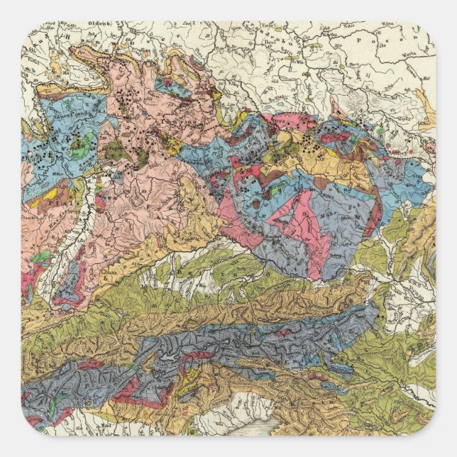 Geologische Karte Deutschlands Quadratischer Aufkleber (Vorderseite)