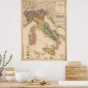 Geologische Karte Italiens 1844 Poster