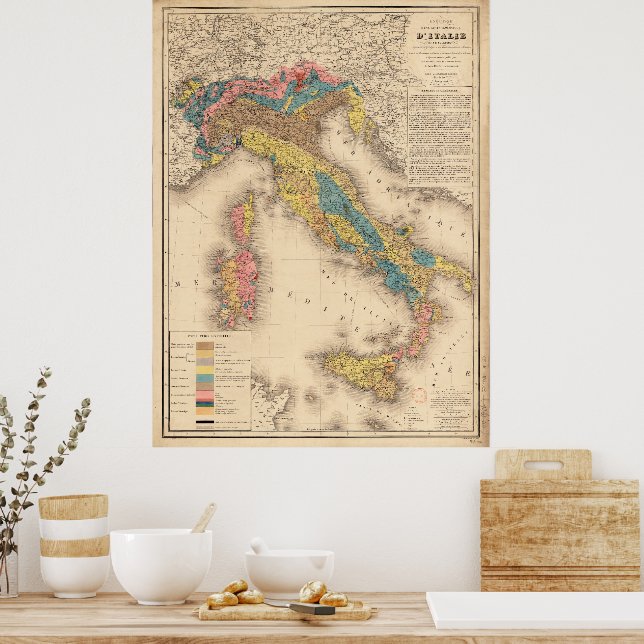 Geologische Karte Italiens 1844 Poster (Küche)