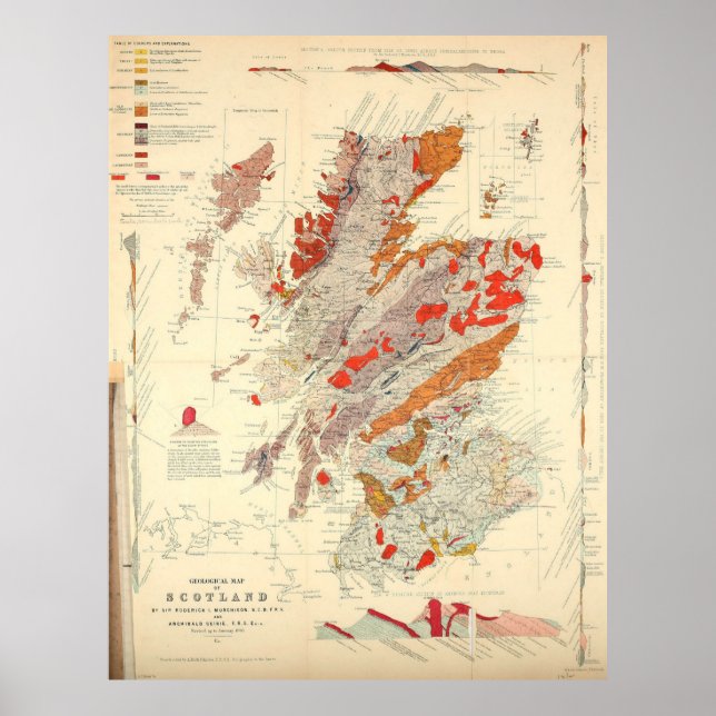 Geologische Karte Vintag Schottland (1865) Poster (Vorne)