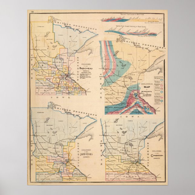 Geologische Karte von Minnesota durch NH Winchell Poster (Vorne)