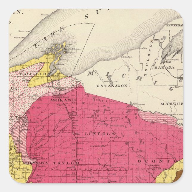 Geologische Karte von Wisconsin Quadratischer Aufkleber (Vorderseite)