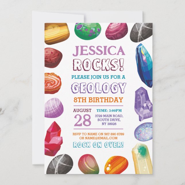 Geology Birthday Party Rocks Gemis Crystals laden  Einladung (Vorderseite)