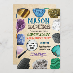 Geology Birthday Party Rocks Gemstones Kristalle Einladung