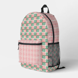 GEOMATRISCHE MUSTER FÜR GRÜNE UND KORALE ORANGE BEDRUCKTER RUCKSACK