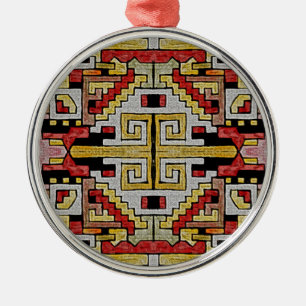 Geomethisches Tribal/ethnisches Muster Silbernes Ornament