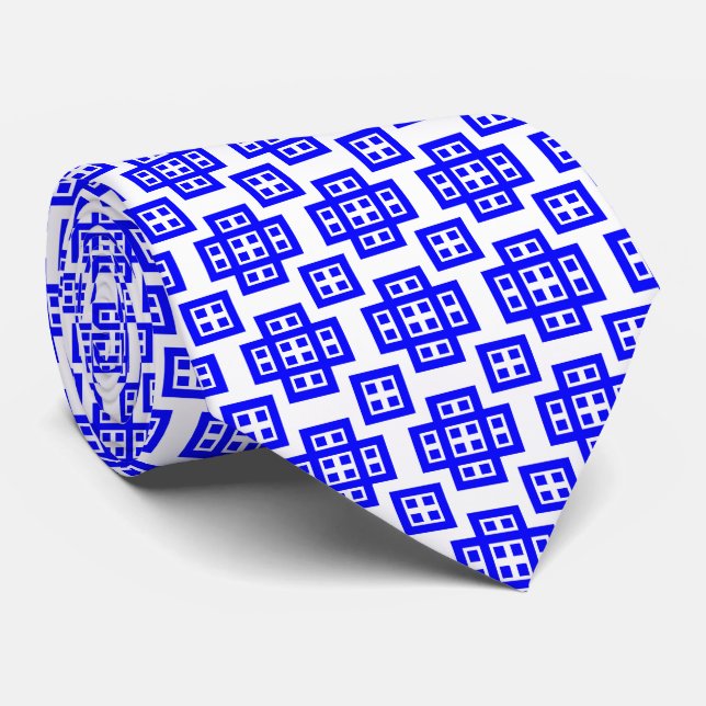 Geometric 030614 - Blue on White Krawatte (Gerollt)