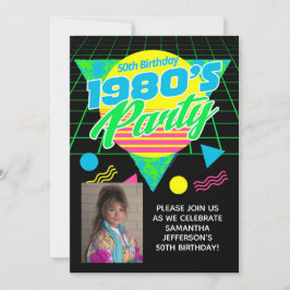 Geometric 1980s 80s 50th Photo Birthday Party Einladung