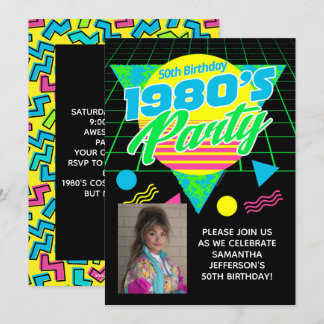Geometric 1980s 80s 50th Photo Birthday Party Einladung