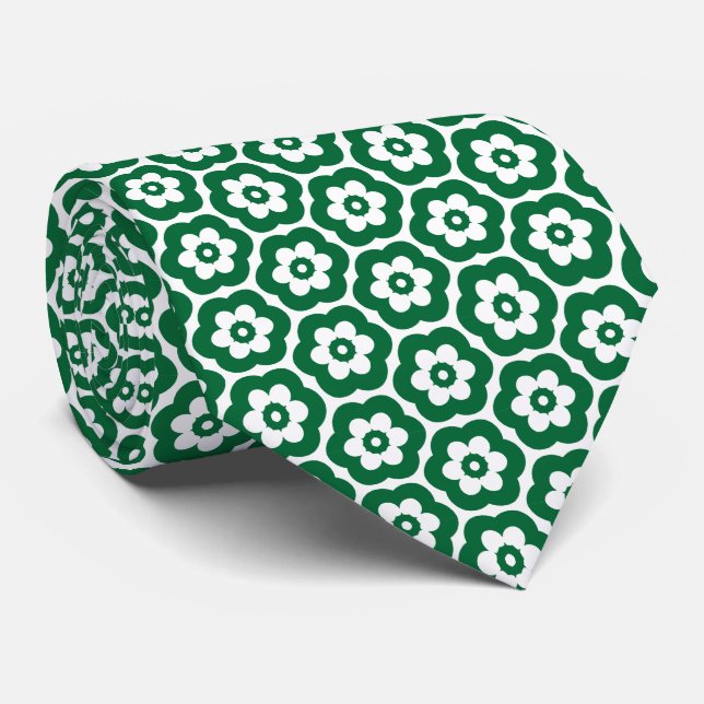 Geometric 280514 (03) - Forest Green on White Krawatte (Gerollt)