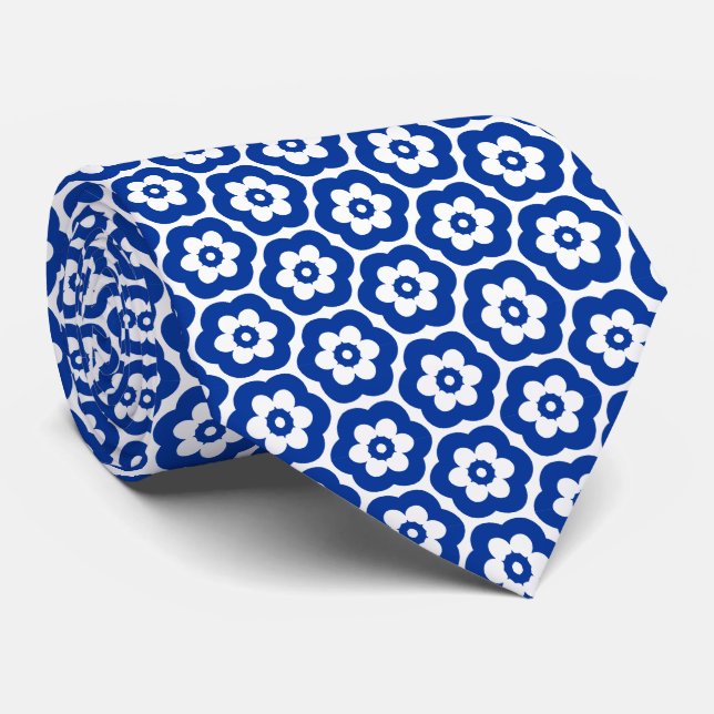 Geometric 280514 (03) - Navy on White Krawatte (Gerollt)