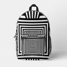 Geometric 3D Black and White Backpack — Stylish an Bedruckter Rucksack