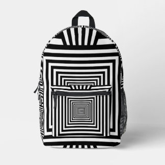 Geometric 3D Black and White Backpack — Stylish an Bedruckter Rucksack