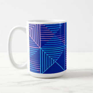 Geometric Abstract Mug Blue Pink Neon Pattern Coff Kaffeetasse