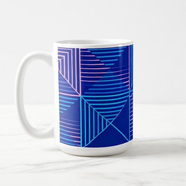 Geometric Abstract Mug Blue Pink Neon Pattern Coff Kaffeetasse (Links)