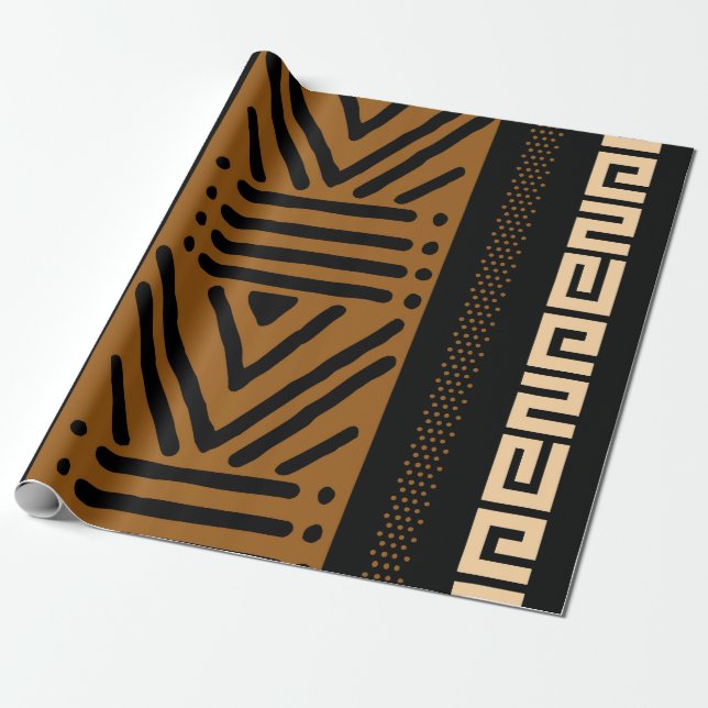 Geometric African Mud Cloth Tribal Giftwrap Wrappi Geschenkpapier (Ungerollt)