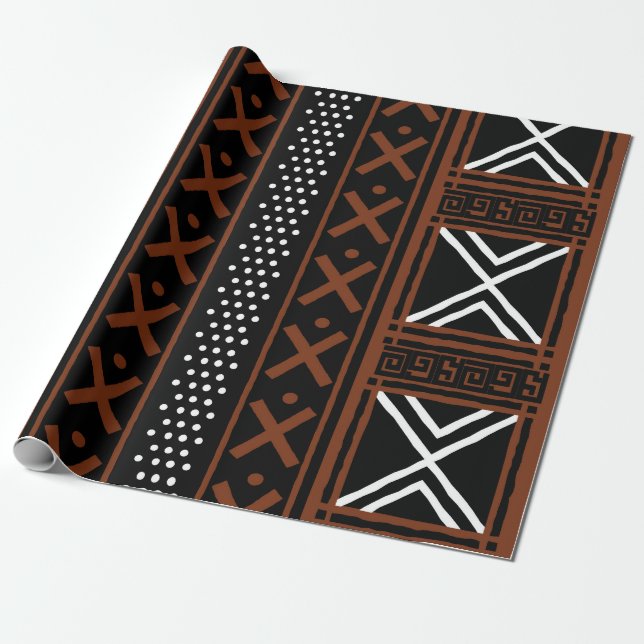 Geometric African Mud Cloth Tribal Giftwrap Wrappi Geschenkpapier (Ungerollt)