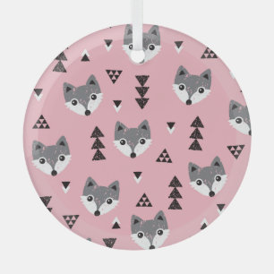 Geometric Baby Fox Woodland Pattern Ornament Aus Glas