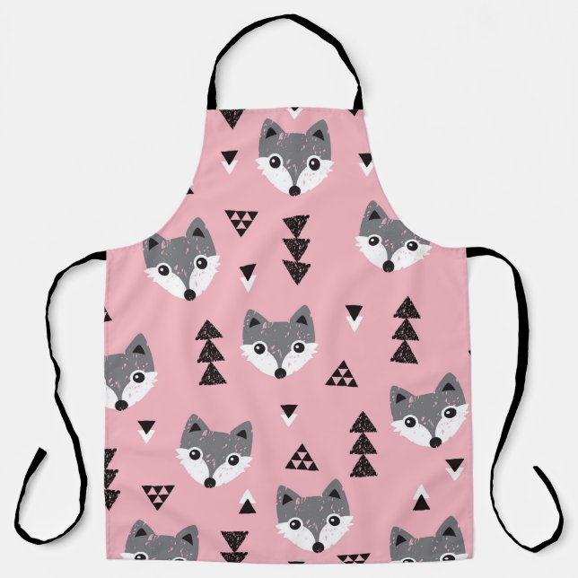 Geometric Baby Fox Woodland Pattern Schürze (Vorderseite)