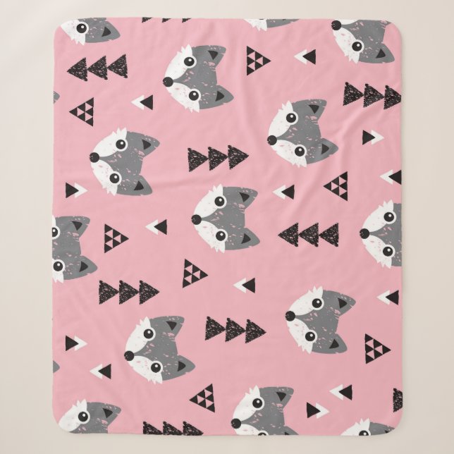 Geometric Baby Fox Woodland Pattern Sherpadecke (Vorderseite)