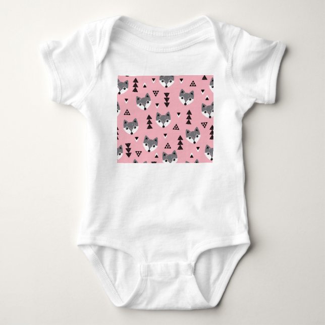 Geometric Baby Fox Woodland Pattern Strampler (Vorderseite)