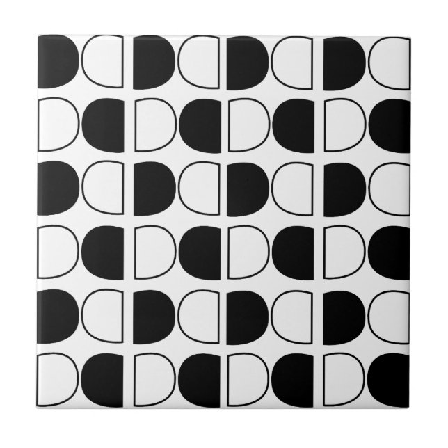 Geometric Black and White Half Circle Fliese (Vorderseite)