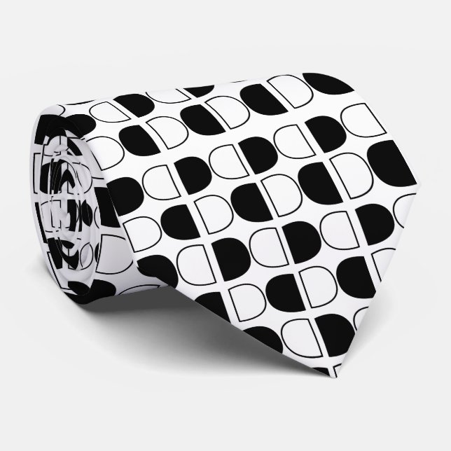 Geometric Black and White Half Circle Krawatte (Gerollt)