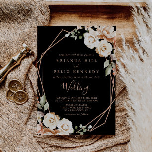 Geometric Black Formal Royal Floral Wedding Einladung