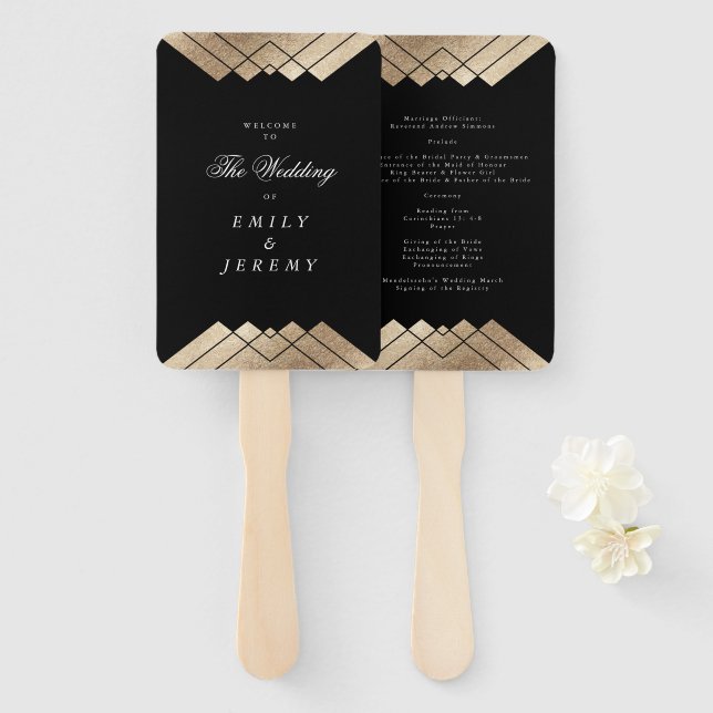 Geometric Black Gatsby Wedding Fächer (Vorne und Hinten)