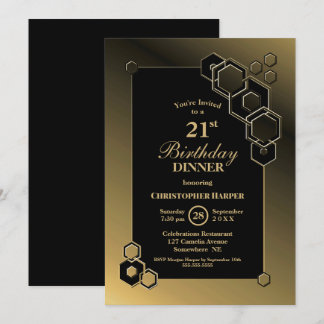 Geometric Black Gold 21. Geburtstag Party Einladung
