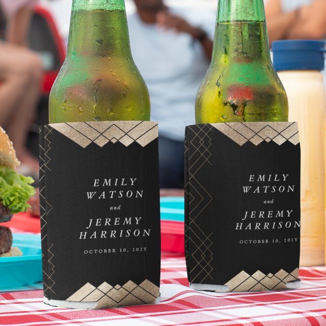 Geometric Black Gold Gatsby Hochzeitseinladung Dosenkühler (Von Creator hochgeladen)