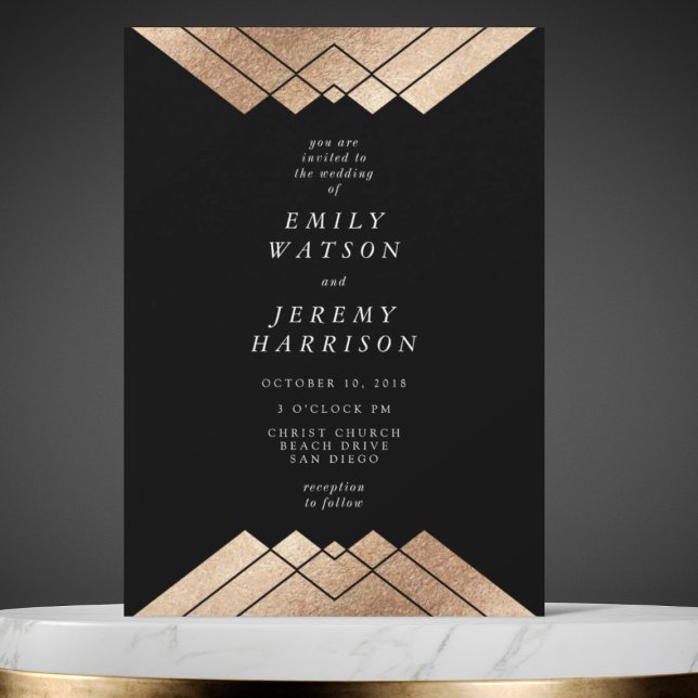 Geometric Black Gold Gatsby Hochzeitseinladung Einladung (Von Creator hochgeladen)