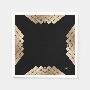 Geometric Black Gold Gatsby Wedding Table Napkins Serviette