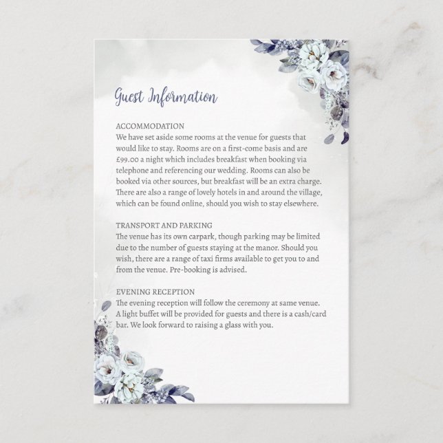 Geometric Blue Florals Guest Info Card Begleitkarte (Vorderseite)
