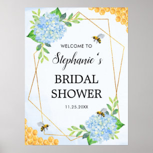 Geometric Blue Hydrangea Honey Bee Brautparty Poster