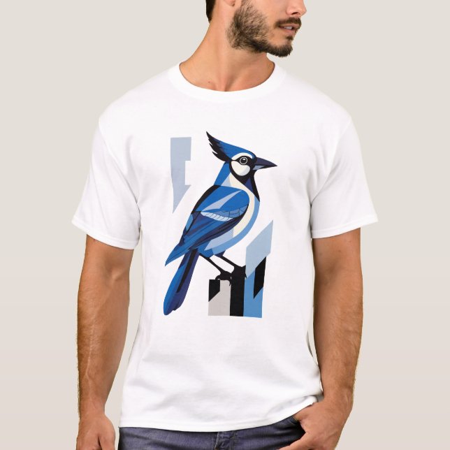 Geometric Blue Jay Bird T-Shirt (Vorderseite)