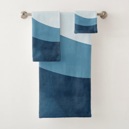 Geometric Blue Wave Badhandtuch Set