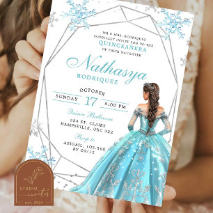 Geometric Blue Winter Snowflake Quinceanera Einladung