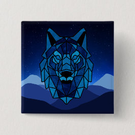 Geometric Blue Wolf Button
