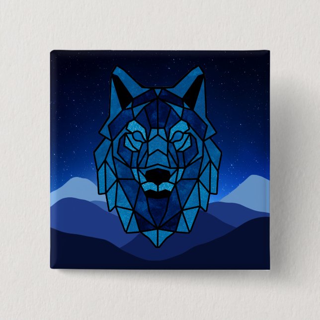 Geometric Blue Wolf Button (Vorderseite)