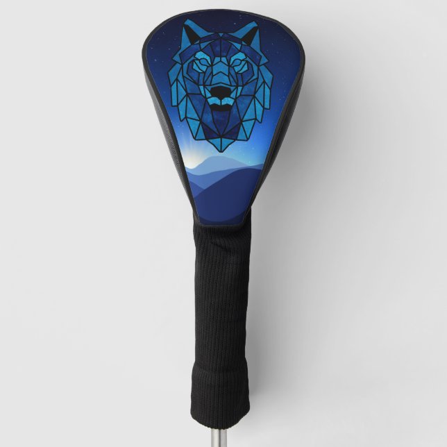 Geometric Blue Wolf Golf Headcover (Vorderseite)