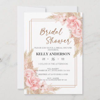 Geometric Boho Pampas Rose Gold Brautparty Einladung