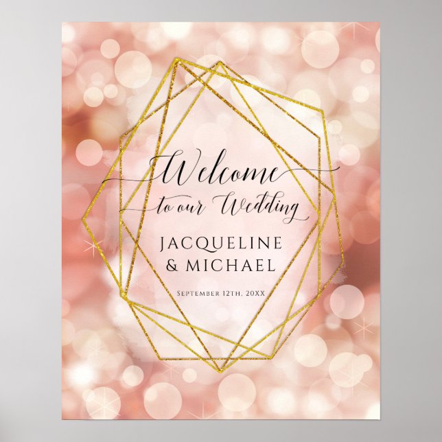 Geometric Bokeh Pink Rose Gold Begrüßung Poster (Vorne)