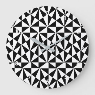 Geometric Bold Retro Funky Black White Große Wanduhr