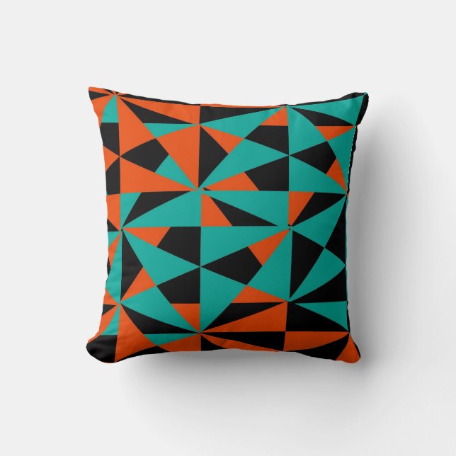 Geometric Bold Retro Funky Orange Black Aquamarin Kissen (Vorderseite)