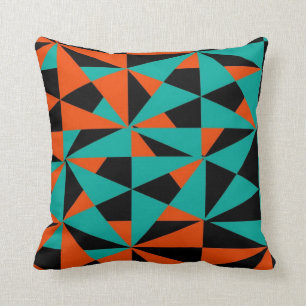 Geometric Bold Retro Funky Orange Black Aquamarin Kissen