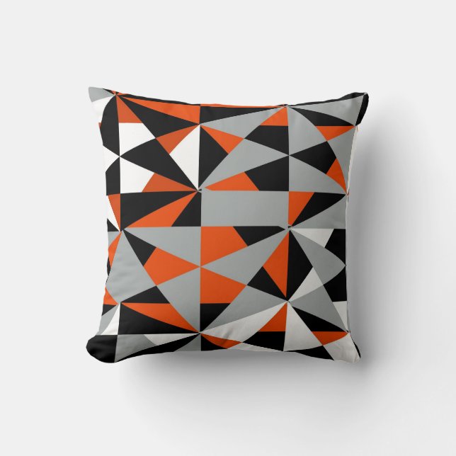 Geometric Bold Retro Funky Orange Schwarz-weiß Kissen (Vorderseite)