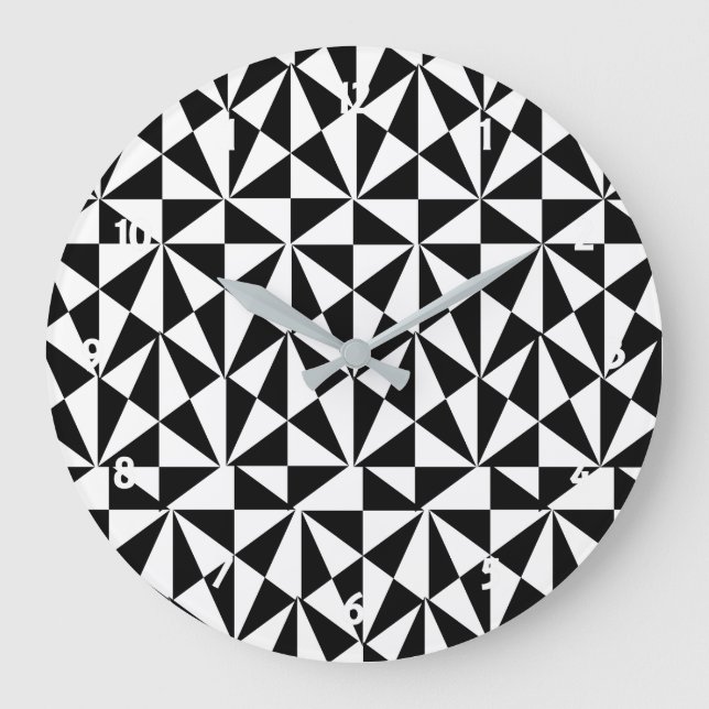 Geometric Bold Retro Funky Schwarz-weiß Große Wanduhr (Vorderseite)