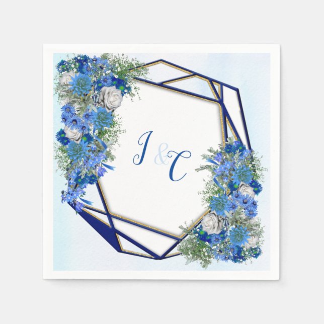 Geometric - Bouquets für die Gold Navy & Blue Blum Serviette (Vorderseite)