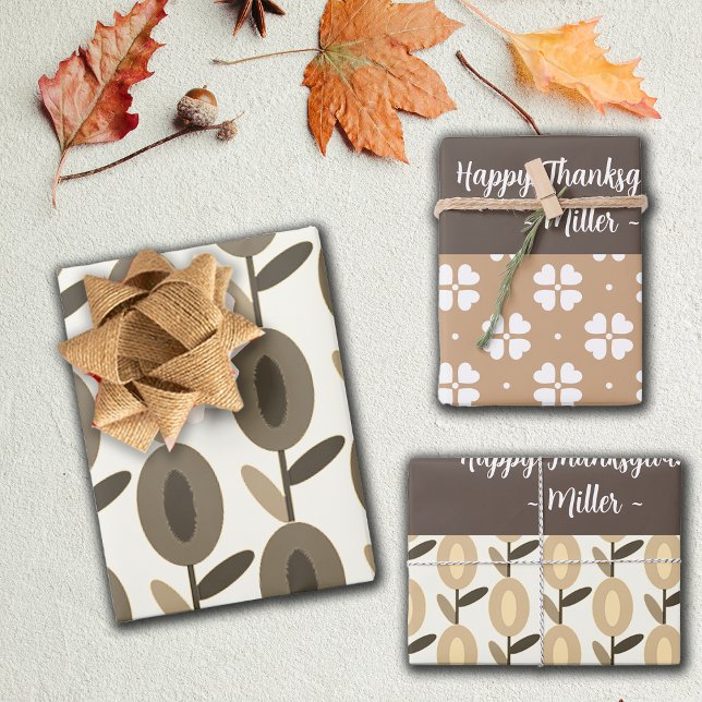 Geometric Brown Florals Individuelle Name Geschenkpapier Set (Von Creator hochgeladen)